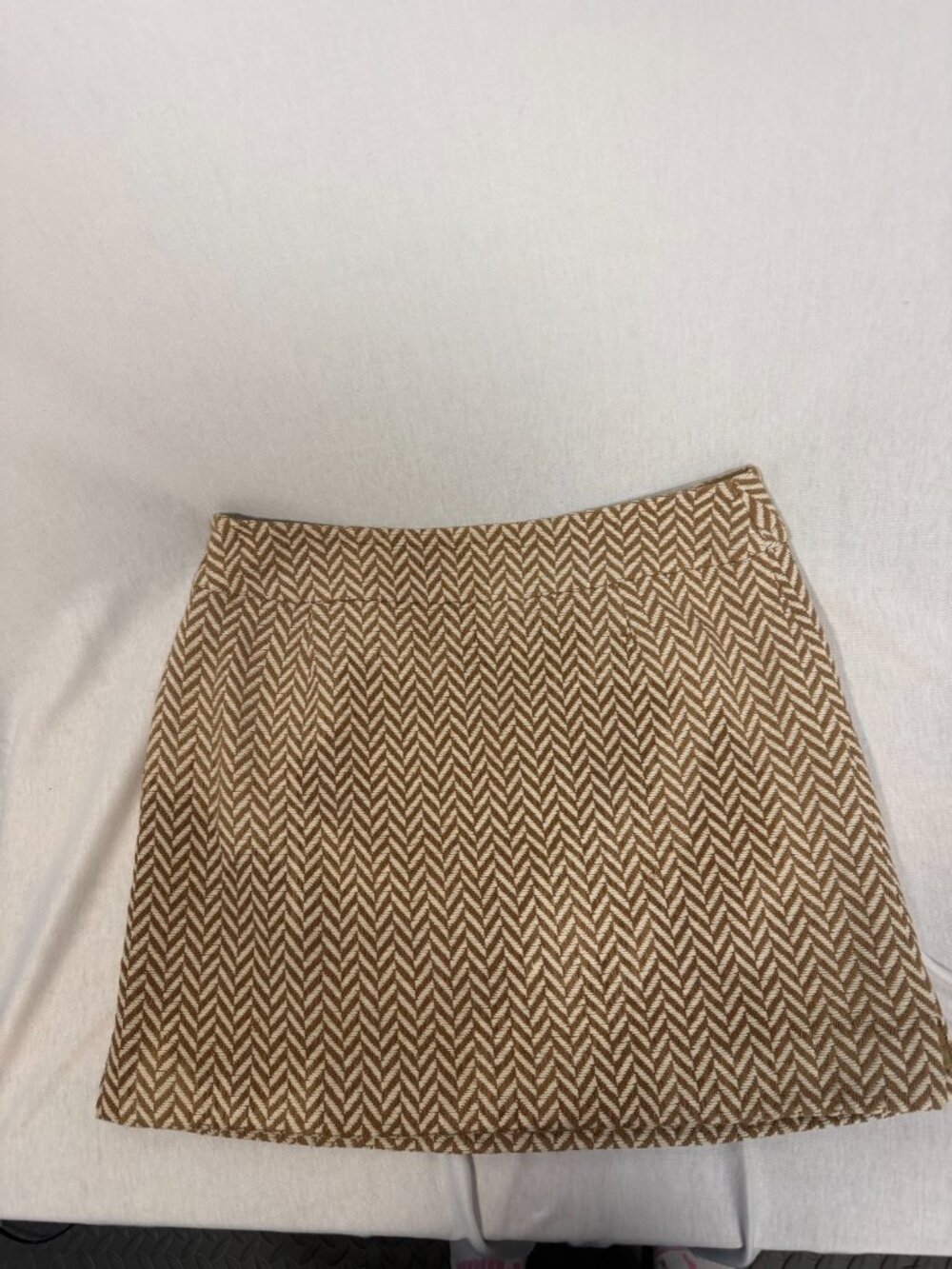 MICHAEL Michael Kors Tweed Herringbone Mini Skirt Brown Cream Faux Pocket Sz10 - Picture 8 of 9